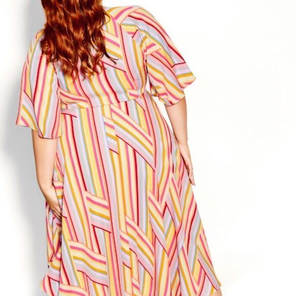 City‎ Chic Women's Plus Size Printed FloatyTrue Wrap Design Midi Dress - Picture 6 of 9